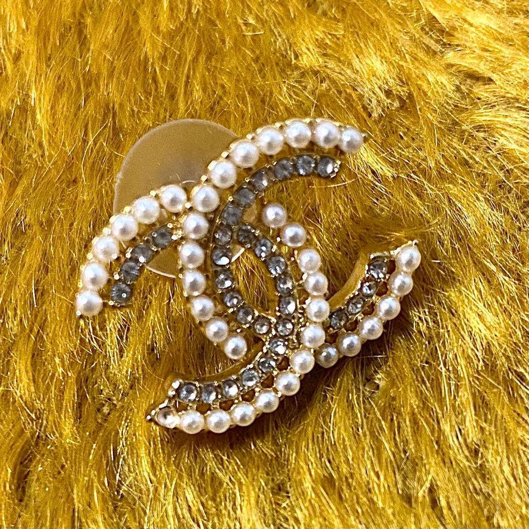 シャネル CHANEL ピアス 片方 パール調 ラインストーン 片耳 刻印
