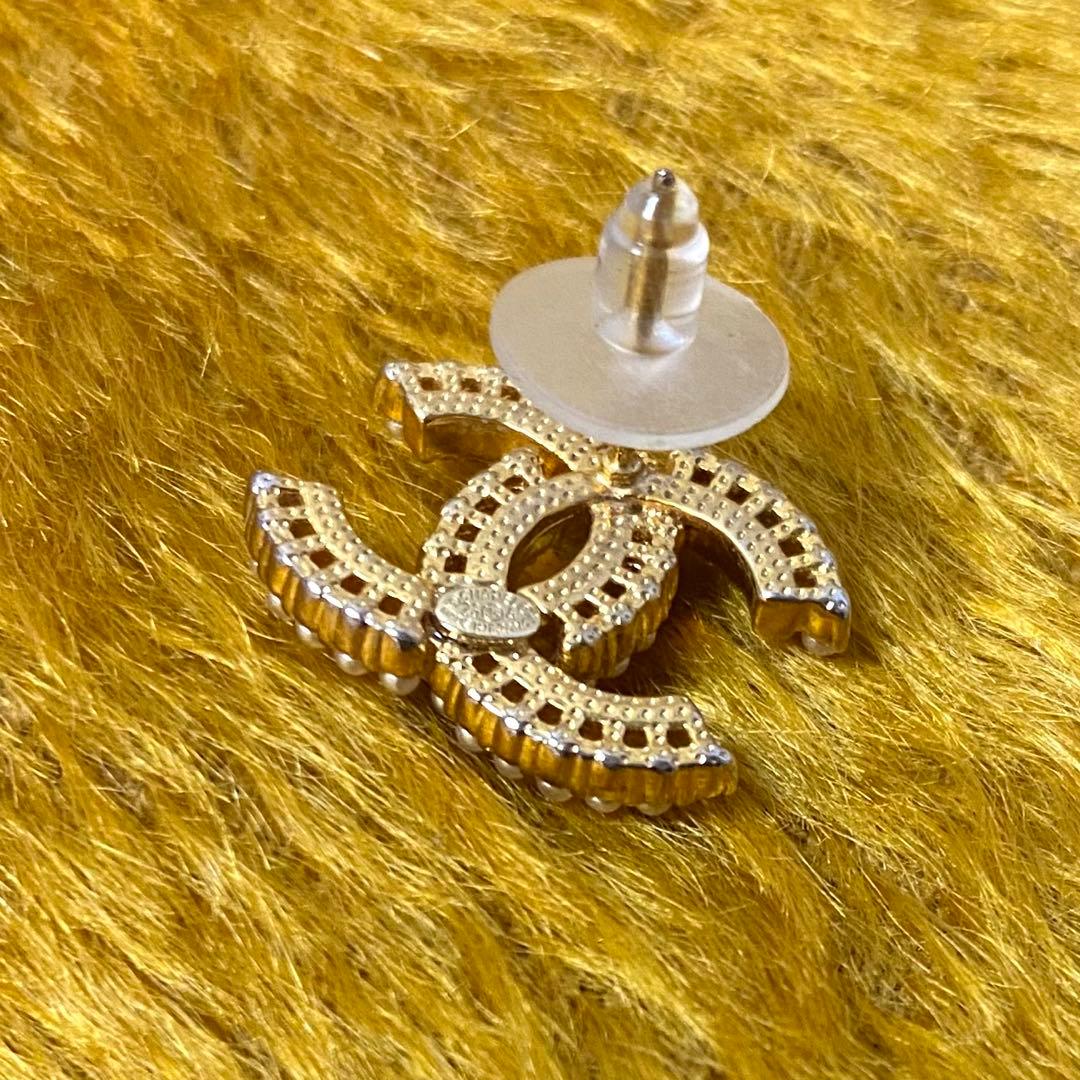 シャネル CHANEL ピアス 片方 パール調 ラインストーン 片耳 刻印
