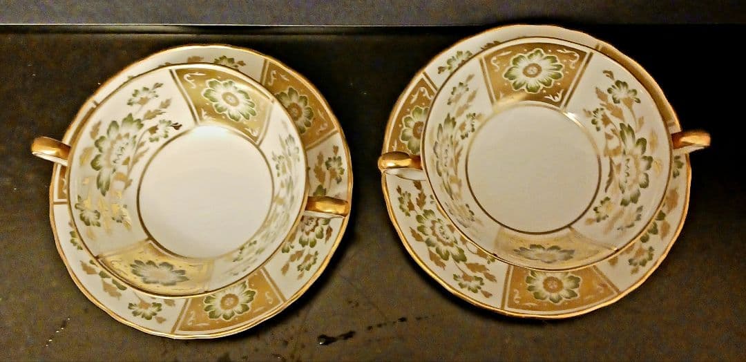 ロイヤルクラウンダービー パネル グリーン スープカップ＆ソーサー⑤⑥
