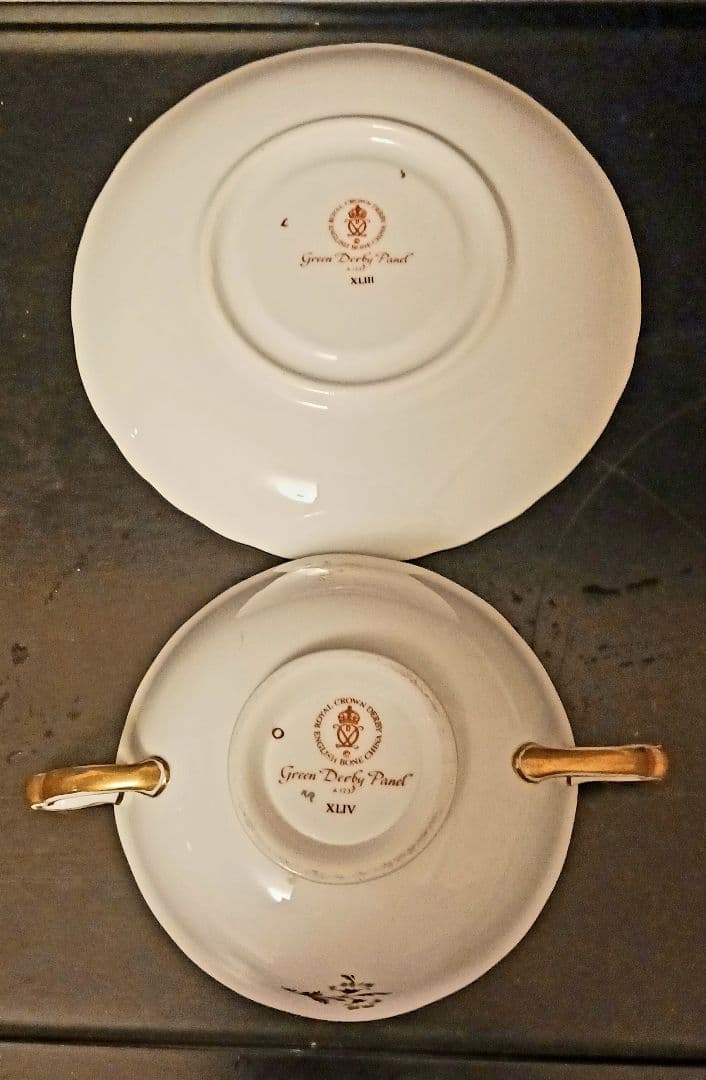 ロイヤルクラウンダービー パネル グリーン スープカップ＆ソーサー⑤⑥