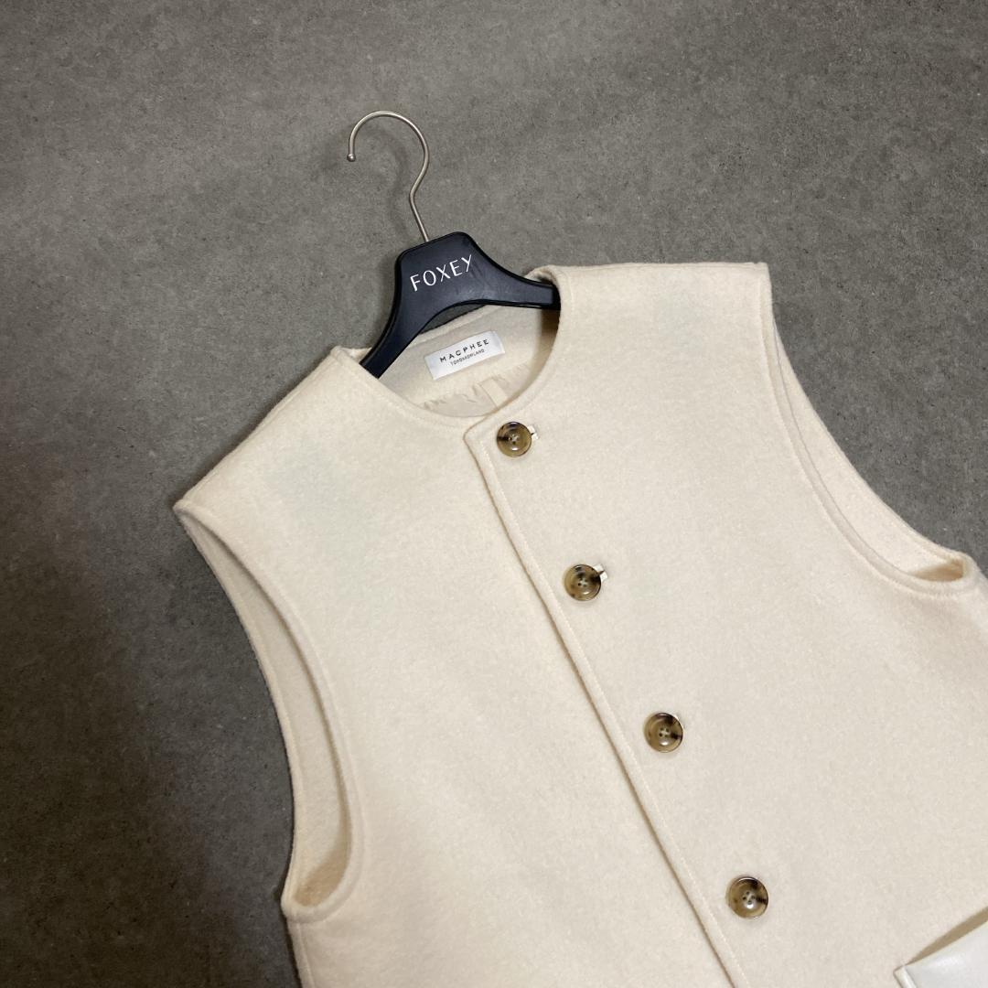 美品✨MACPHEE フェイクレザーコンビ クルーネックジレ 36 白