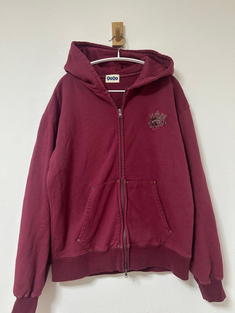トップス 9090 King Logo Pile Stitched Zip Hoodie