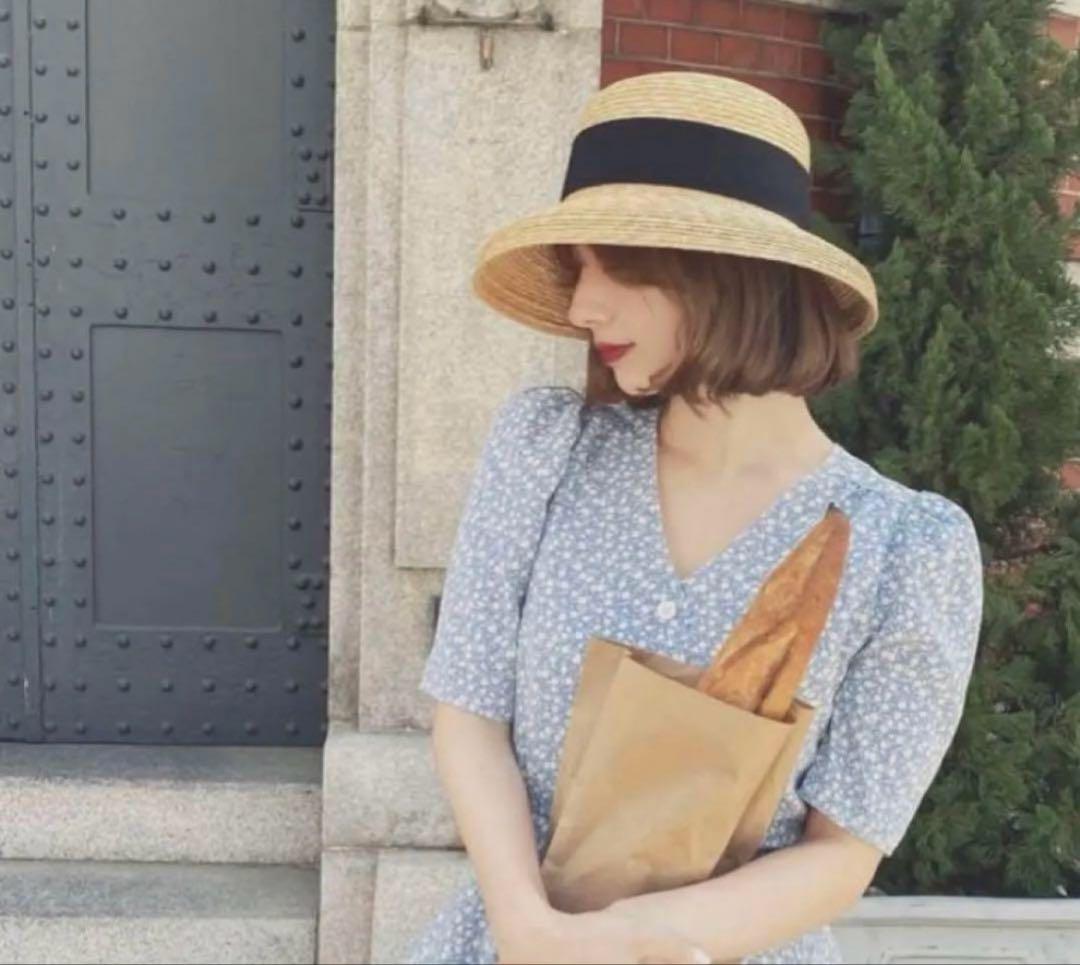 PUI Audrey hat☆石田制帽☆ホワイト麦わら帽子☆Mサイズ