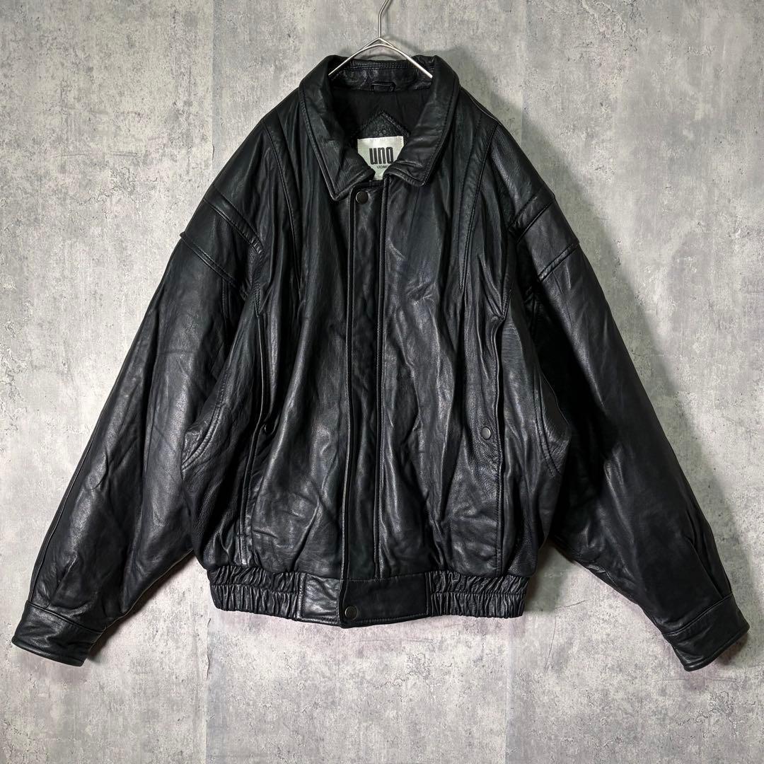 極上 羊革 レザー ボンバージャケット 中綿 黒 本革 短丈