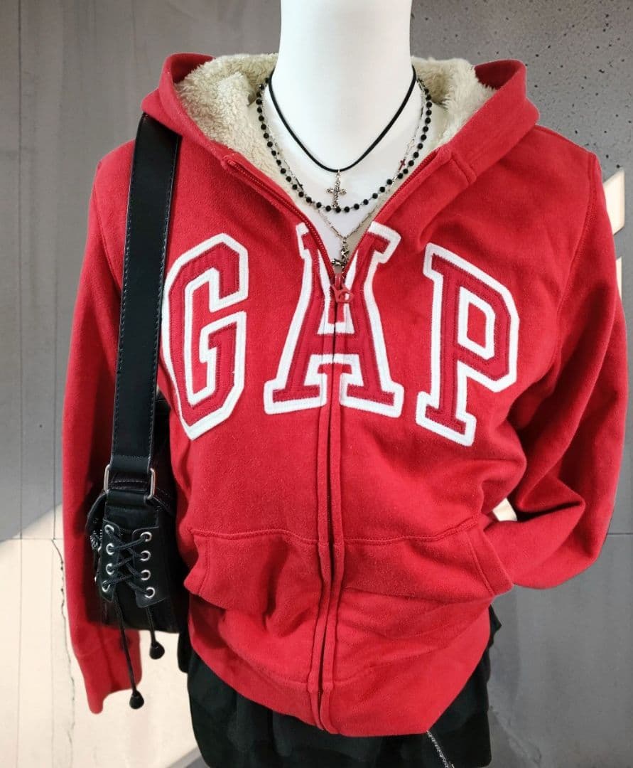 y2k 00s GAP ジップパーカー 裏ボア デカロゴ 平成 ギャル