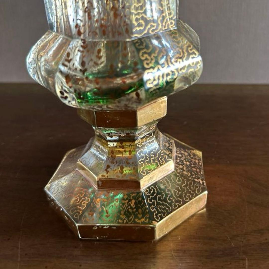 ヴィンテージ◇チェコ製　ボヘミアクリスタルガラス　金彩ベース花瓶