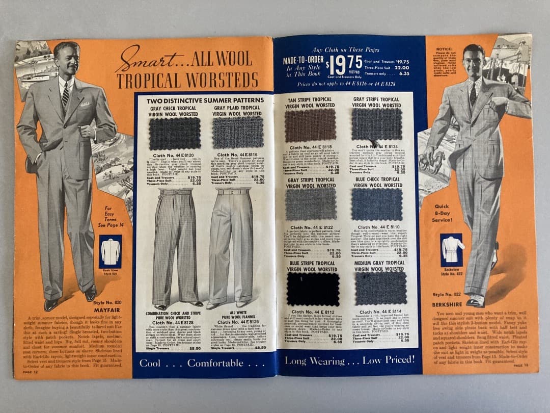 SEARS 1937年メンズ カタログ 生地見本付き