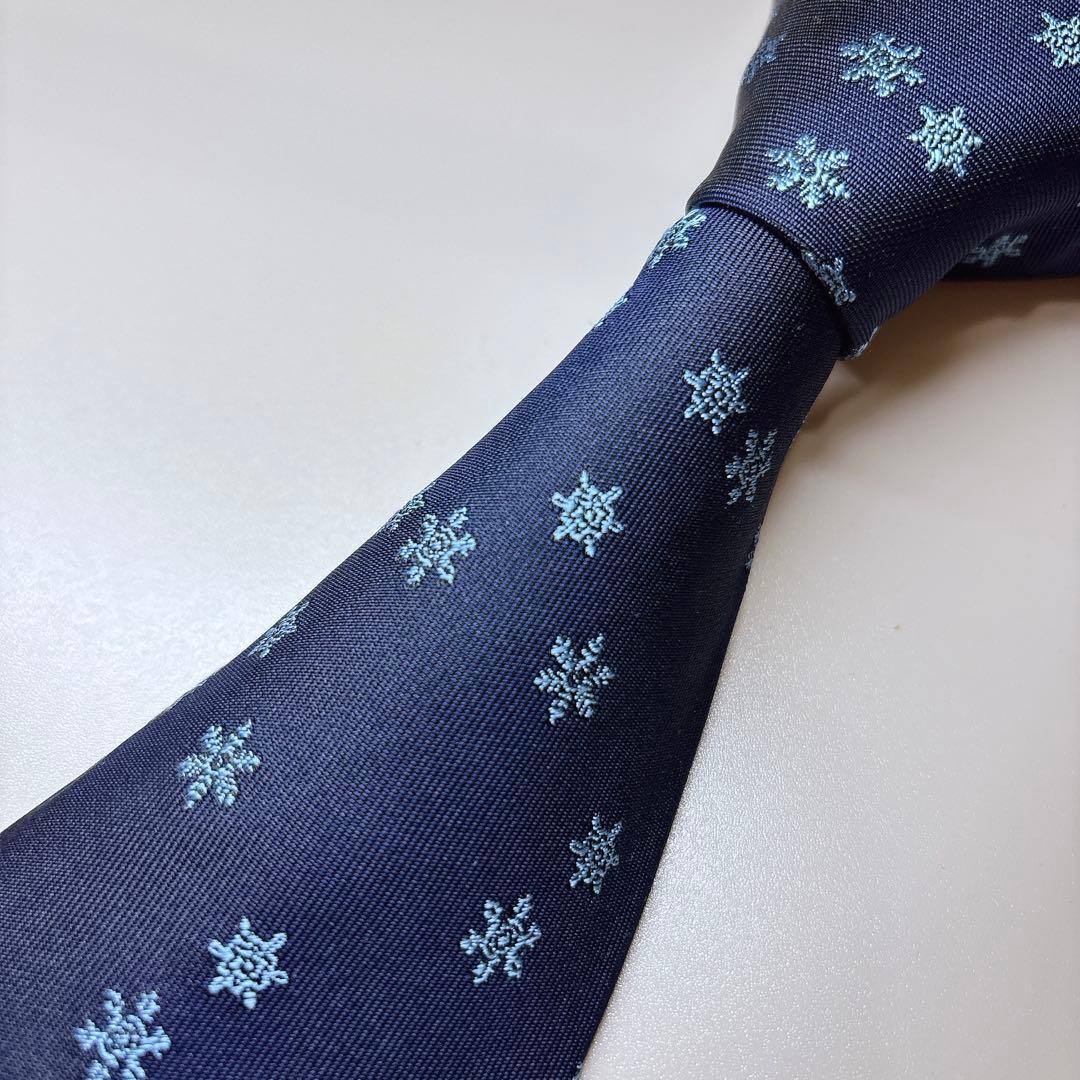 エルメス ネクタイ 雪の結晶 H総柄 ネイビー×ブルー