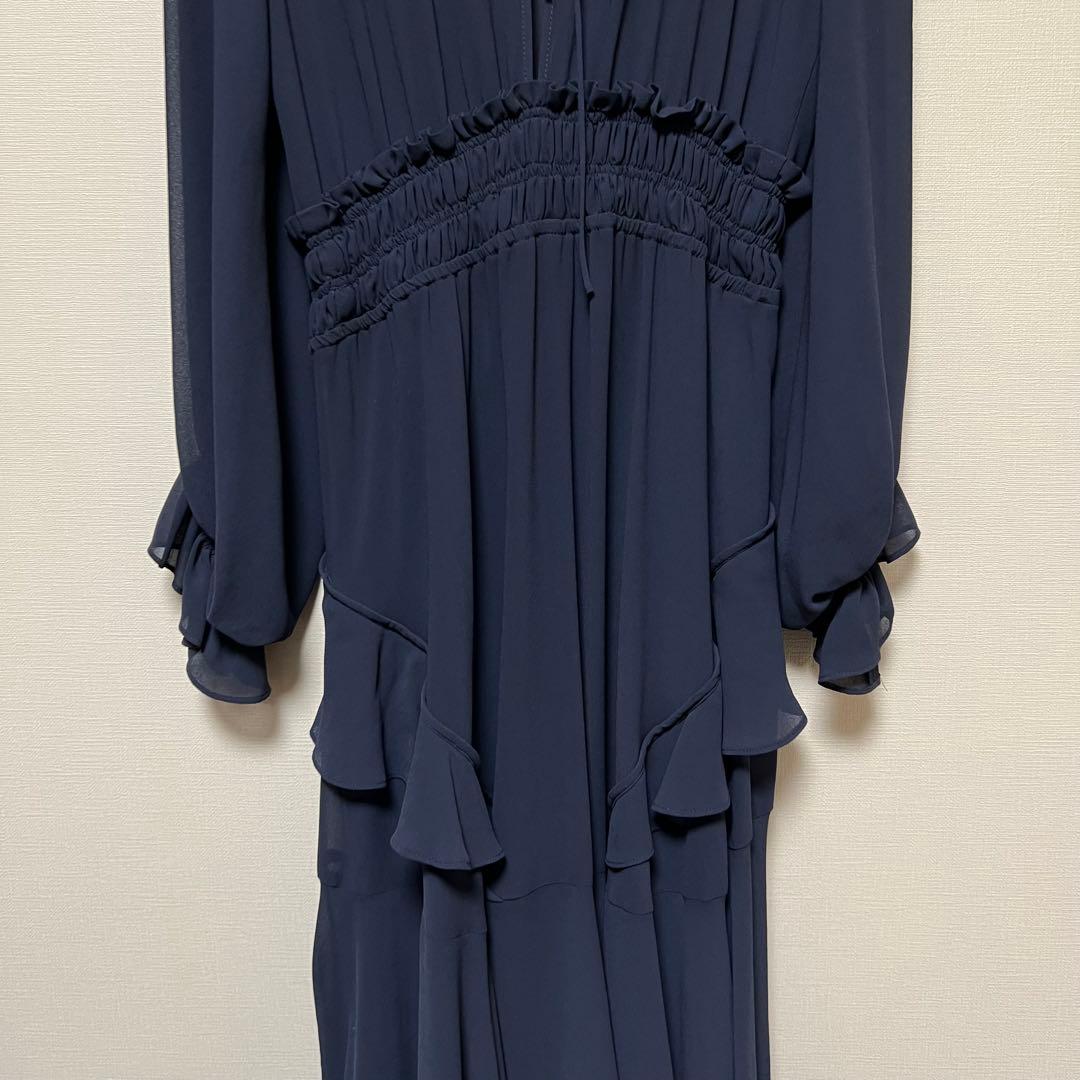 SNIDEL 新品 ロングワンピース フリル シフォン ネイビー パーティー