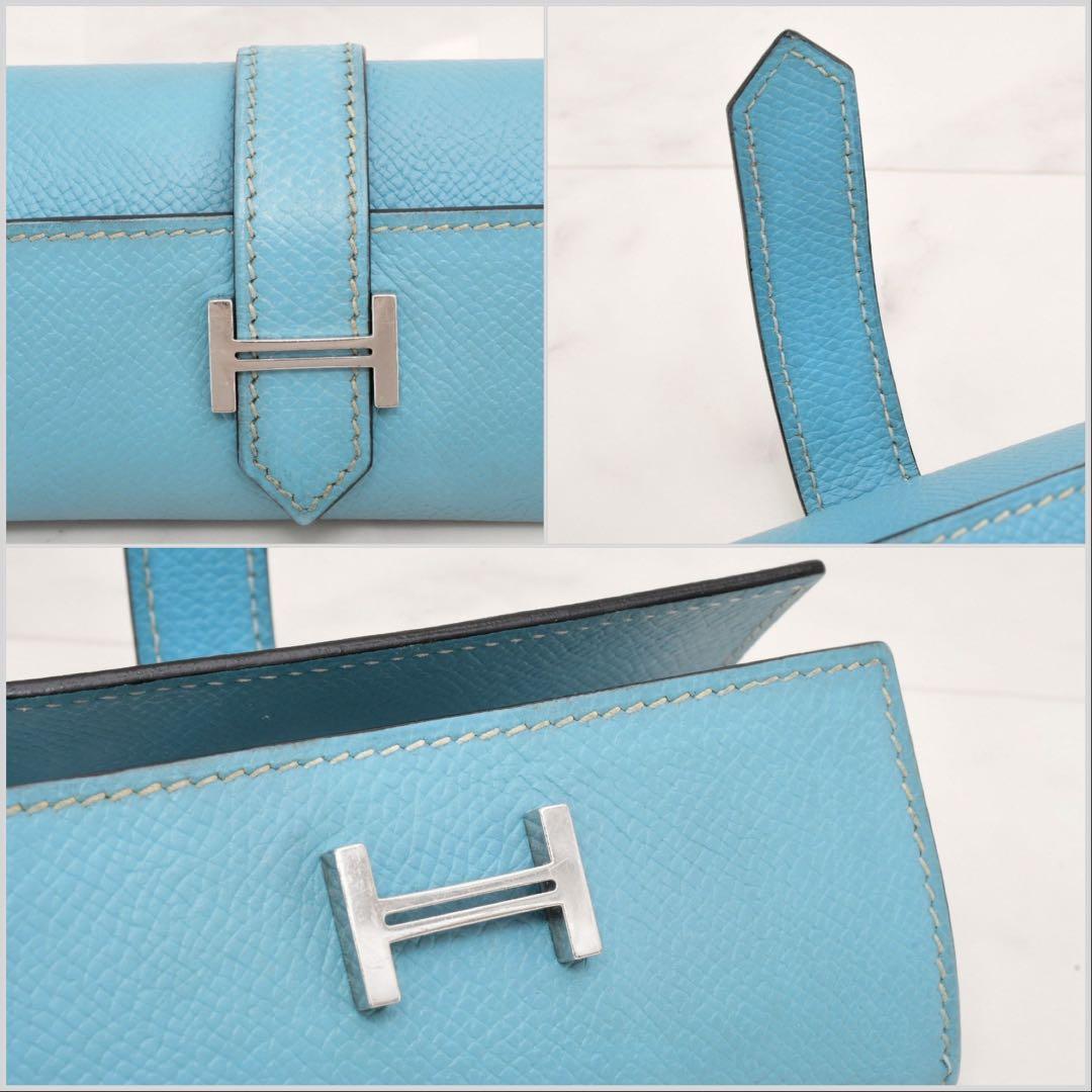 美品 HERMES エルメス べアン キーケース 4連 H金具 シルバー金具 青