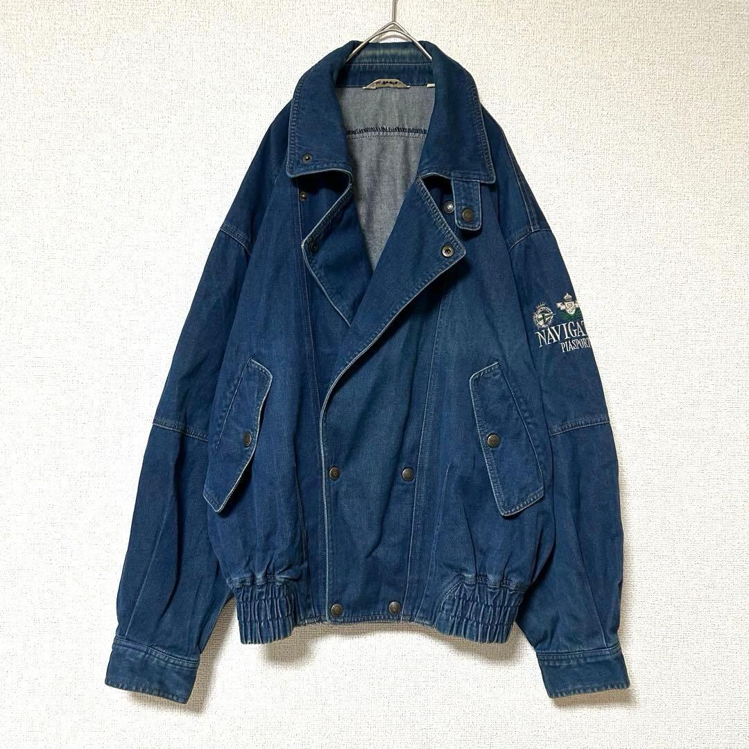vintage デニムジャケット セットアップ 上下 インディゴ 刺繍 ジャージ