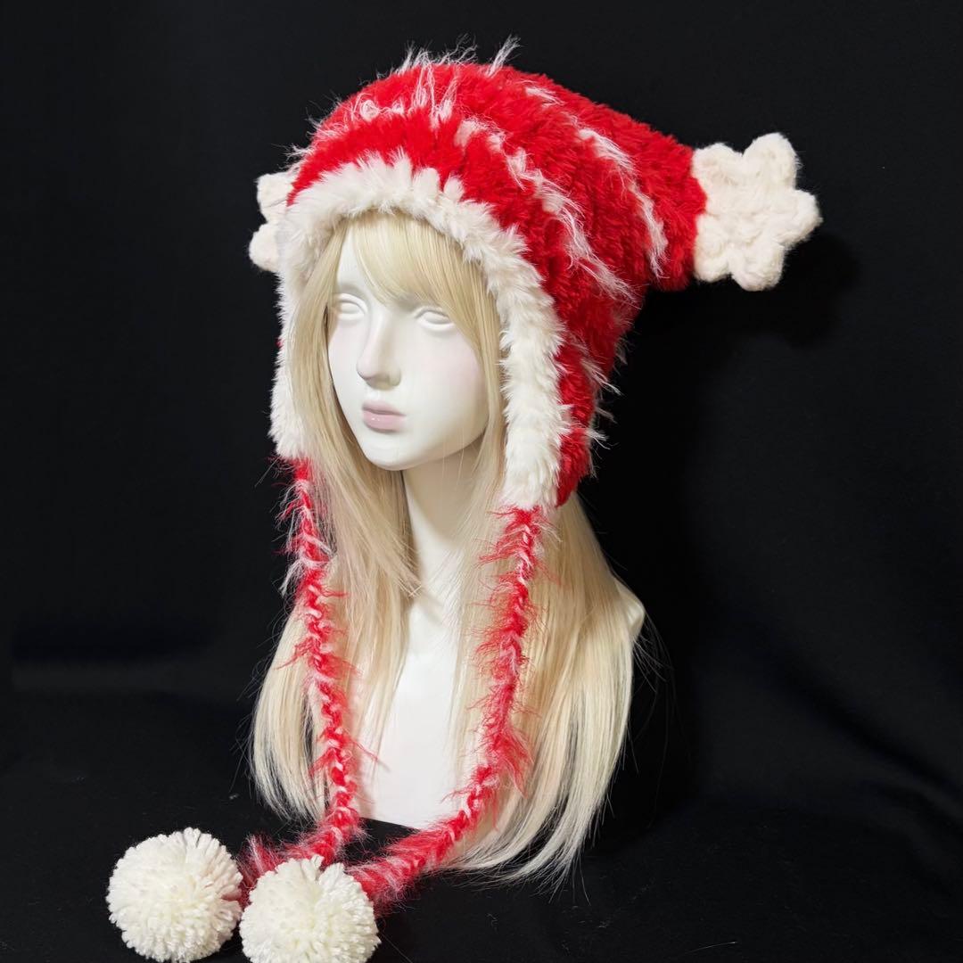 【Mei】星付き 猫耳ニット帽 イヤーマフ ハンドメイド