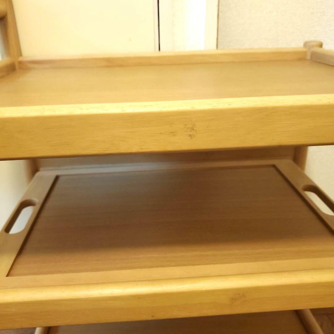【良品】karimoku キッチン ワゴン キャスター付き トレイ付き 木製
