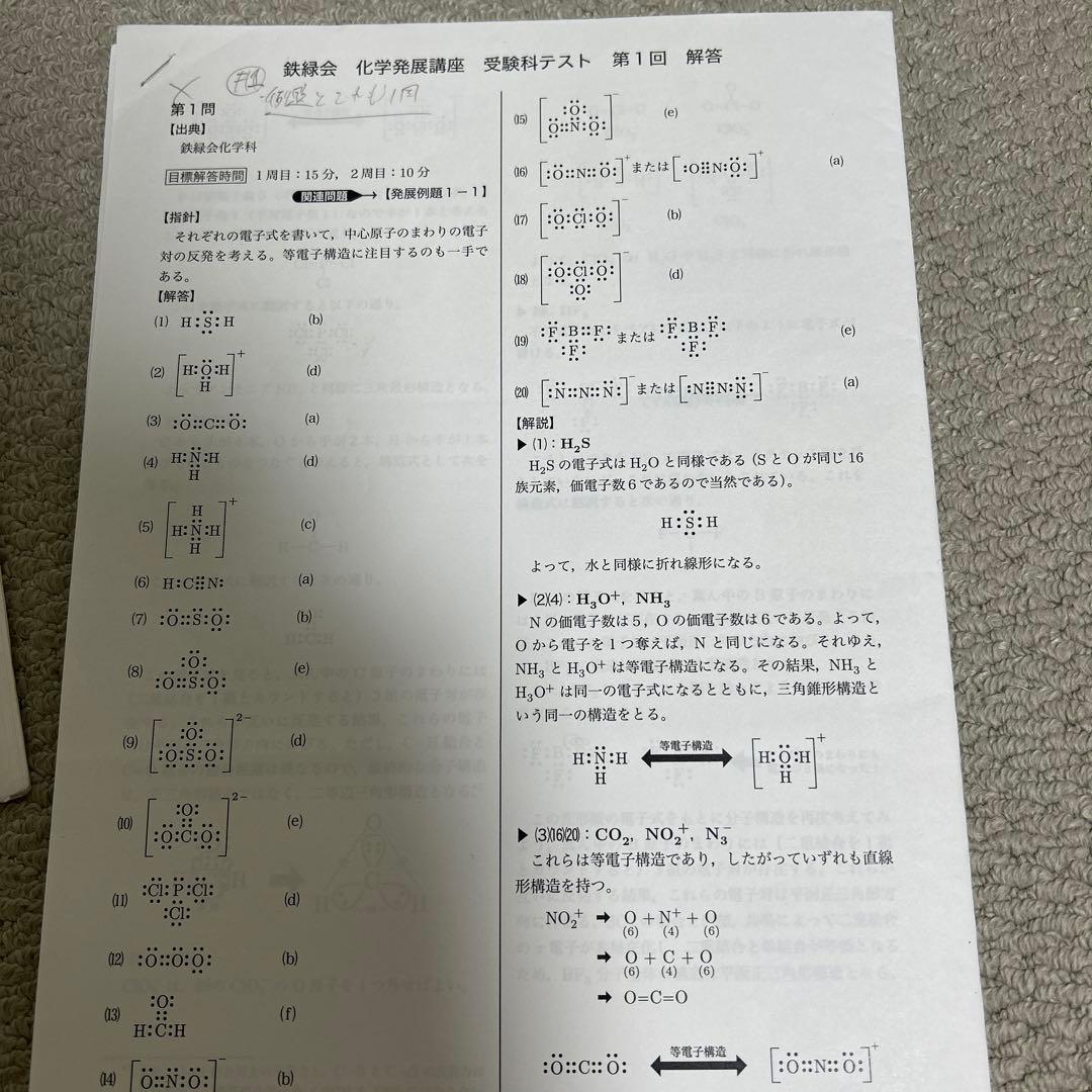 鉄緑会　高3化学発展講座受験科2024年第1回〜第24回テキストと補足プリント