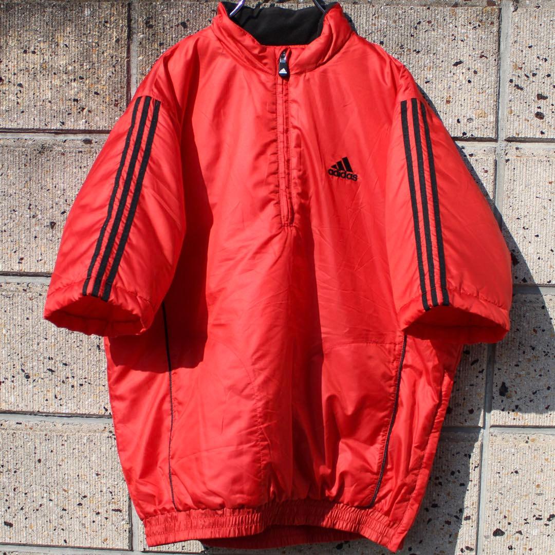 00's adidas GOLF ロゴ刺繍 中綿入り 古着 半袖 プルジャケット