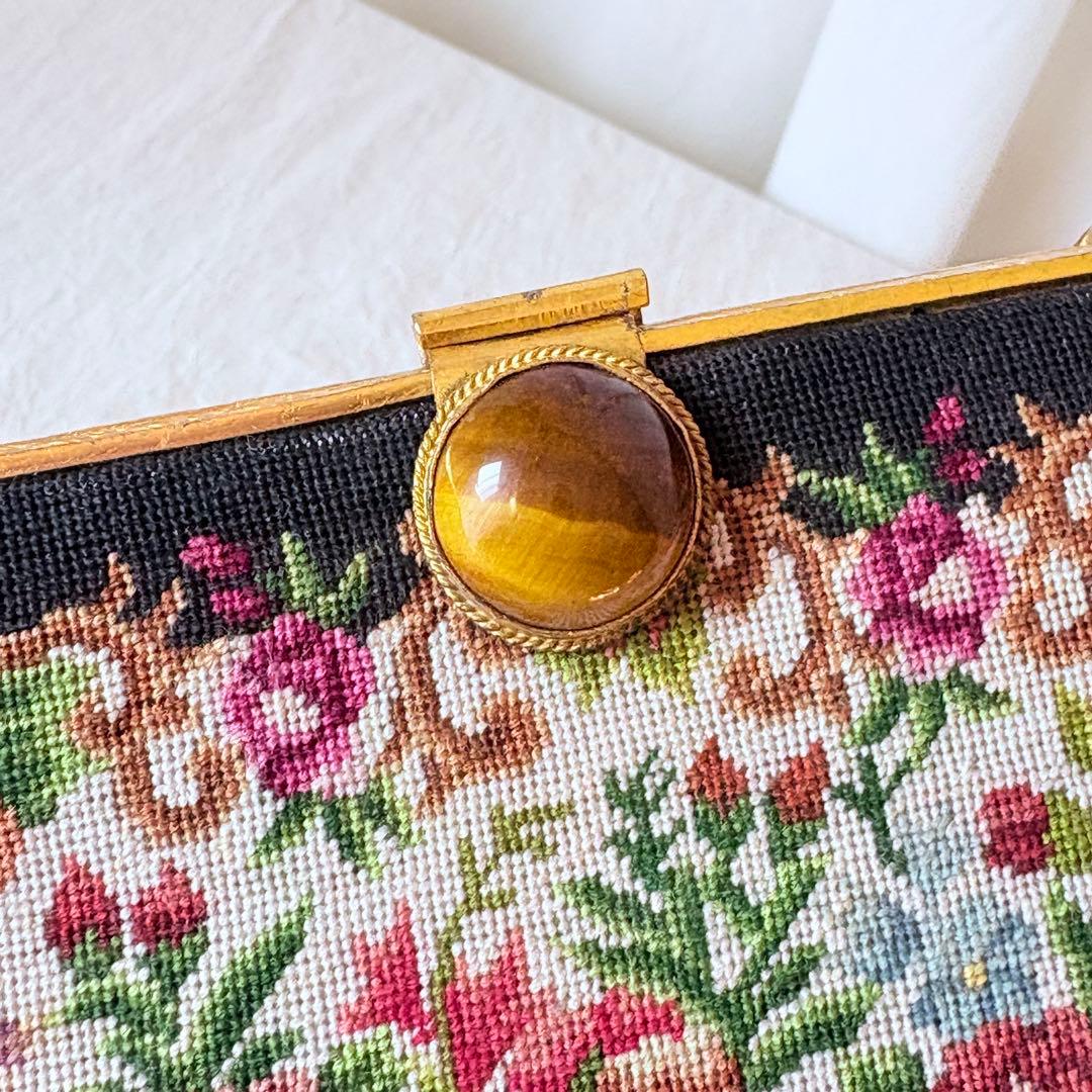 美品 プチポワン 細密刺繍 ハンドバッグ パーティーバッグ
