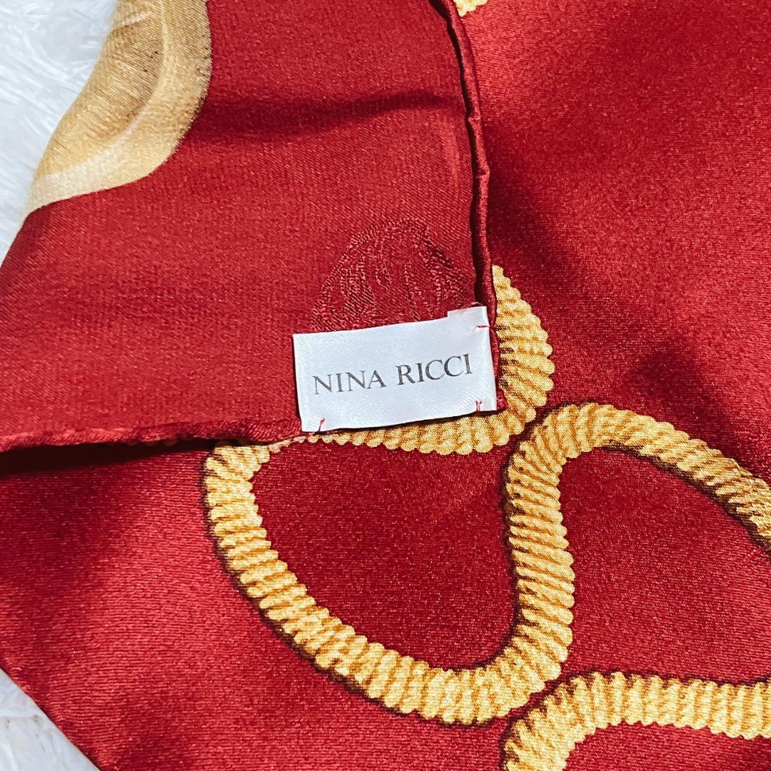 【美品】ニナリッチ Nina Ricci 絹100% 大判スカーフ チェーン柄