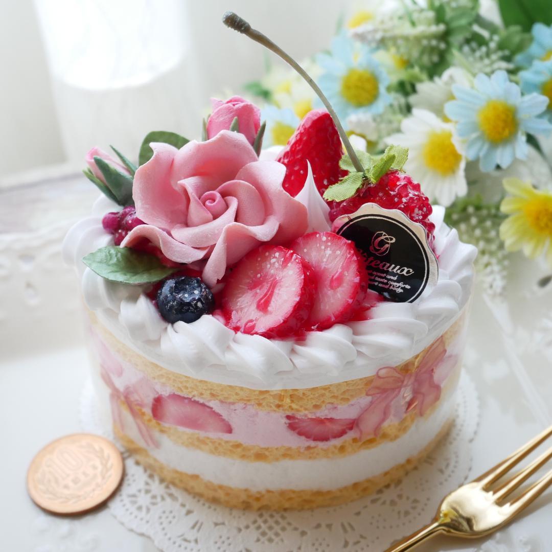 ◆フェイクスイーツ◆華やかローズ♬オーバル型♪苺のショートケーキ◆リアルサイズ◆