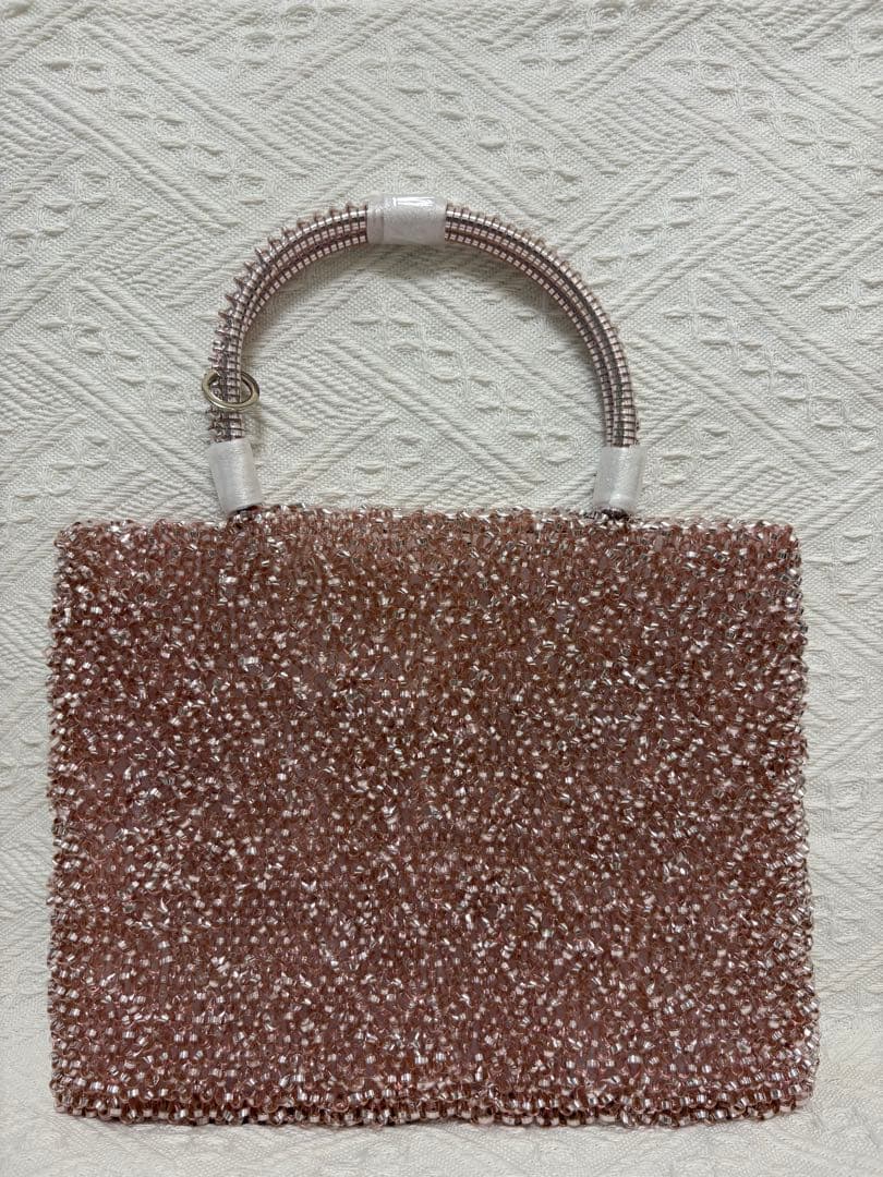 即日発送キラキラ　ワイヤーバッグ ショルダーバッグ　薄ピンク　25cmx20cm