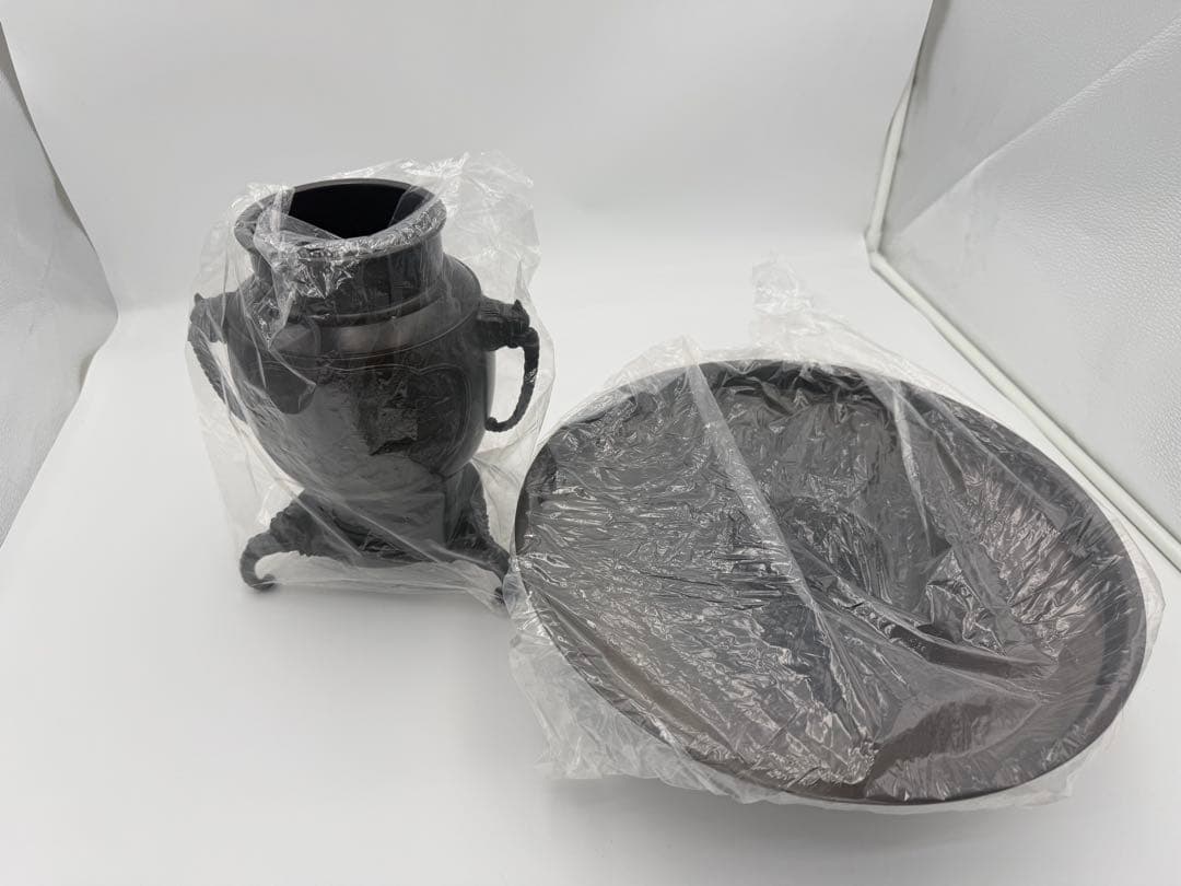 銅製 薄端 花器 尺一寸 花台付き 山水彫刻 共箱 華道具