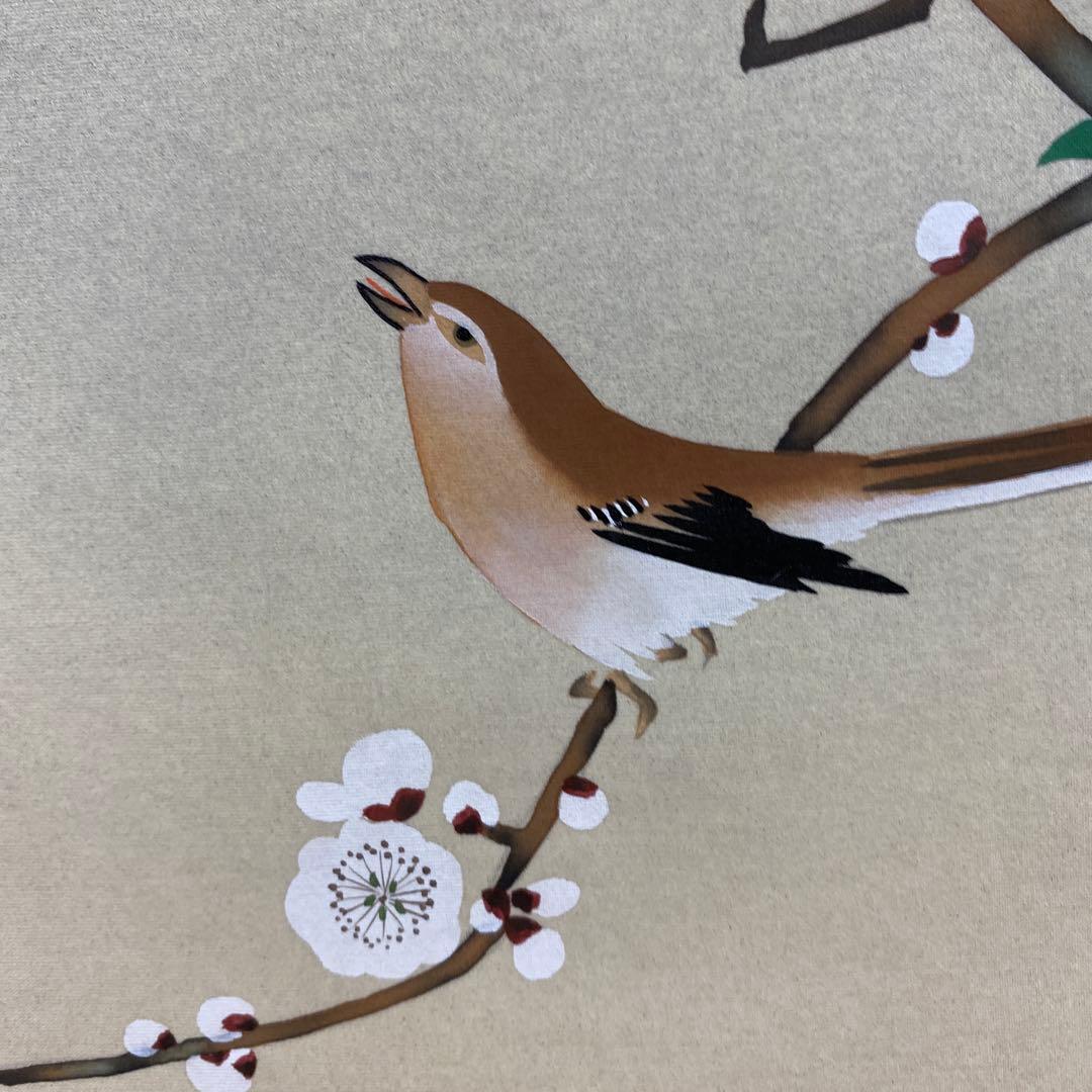 美品 掛け軸 酒井抱一筆 梅椿に鶯図 花鳥十二か月 名画 おもてなし