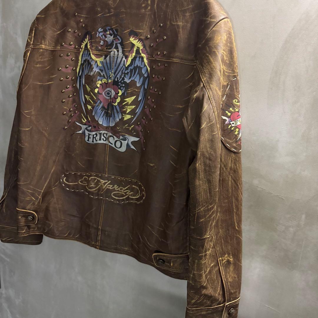 美品 ed hardy 00s VTG ブラウン 本革 レザージャケット