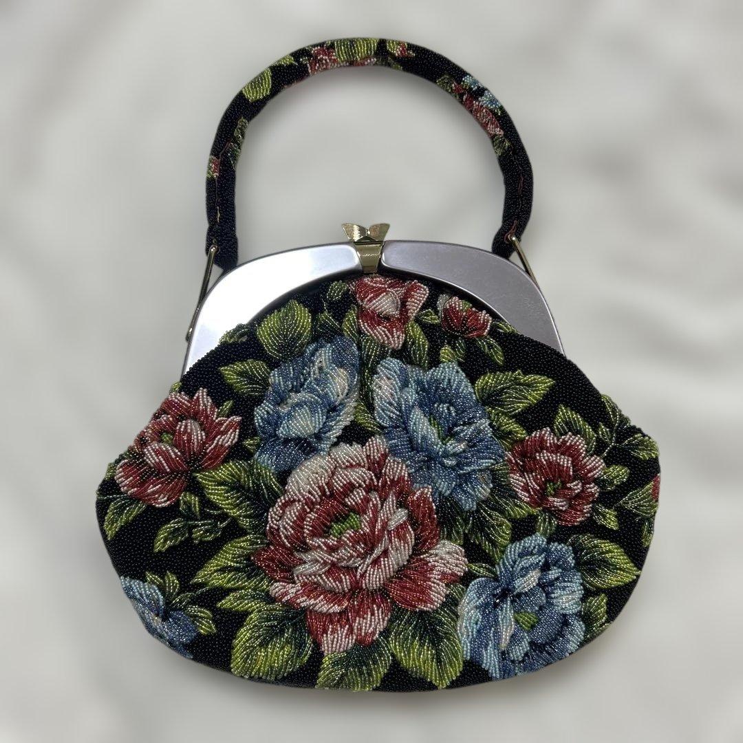 美品 銀座 くのや 刺繍 カバン