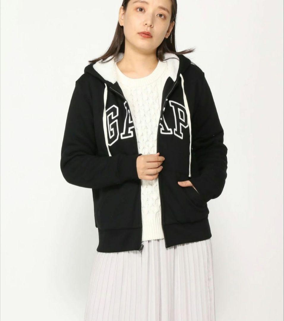 【人気即完売品】GAPリラックスフィットパーカー ボア ブラック 黒 フルジップ