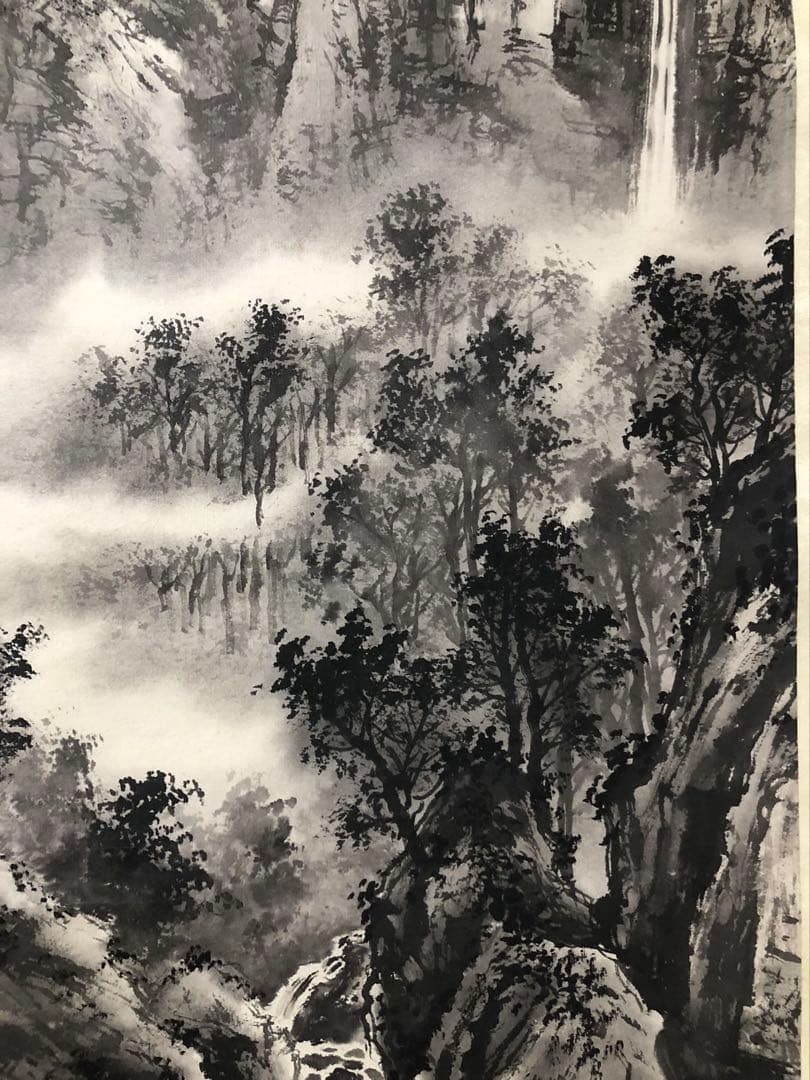 掛け軸　中国美術 秉耕絵［墨山水図］紙本 28!