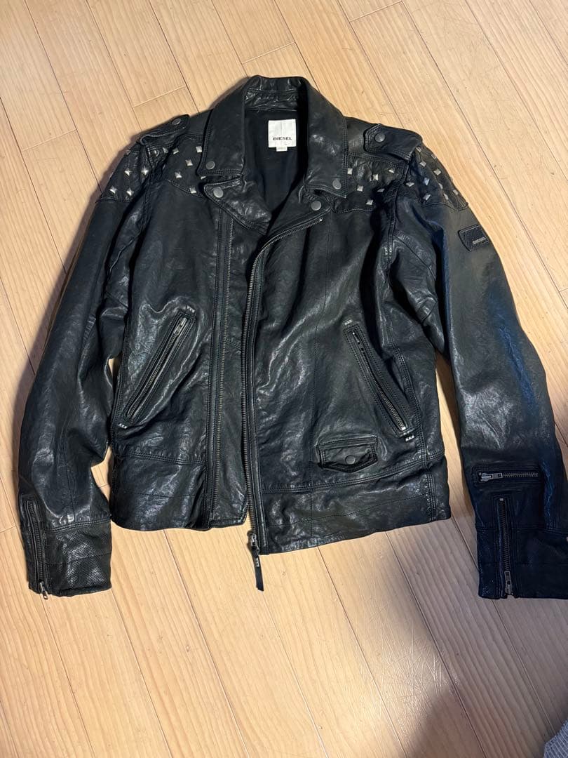 DIESEL スタッズ付きレザーダブルライダースジャケット