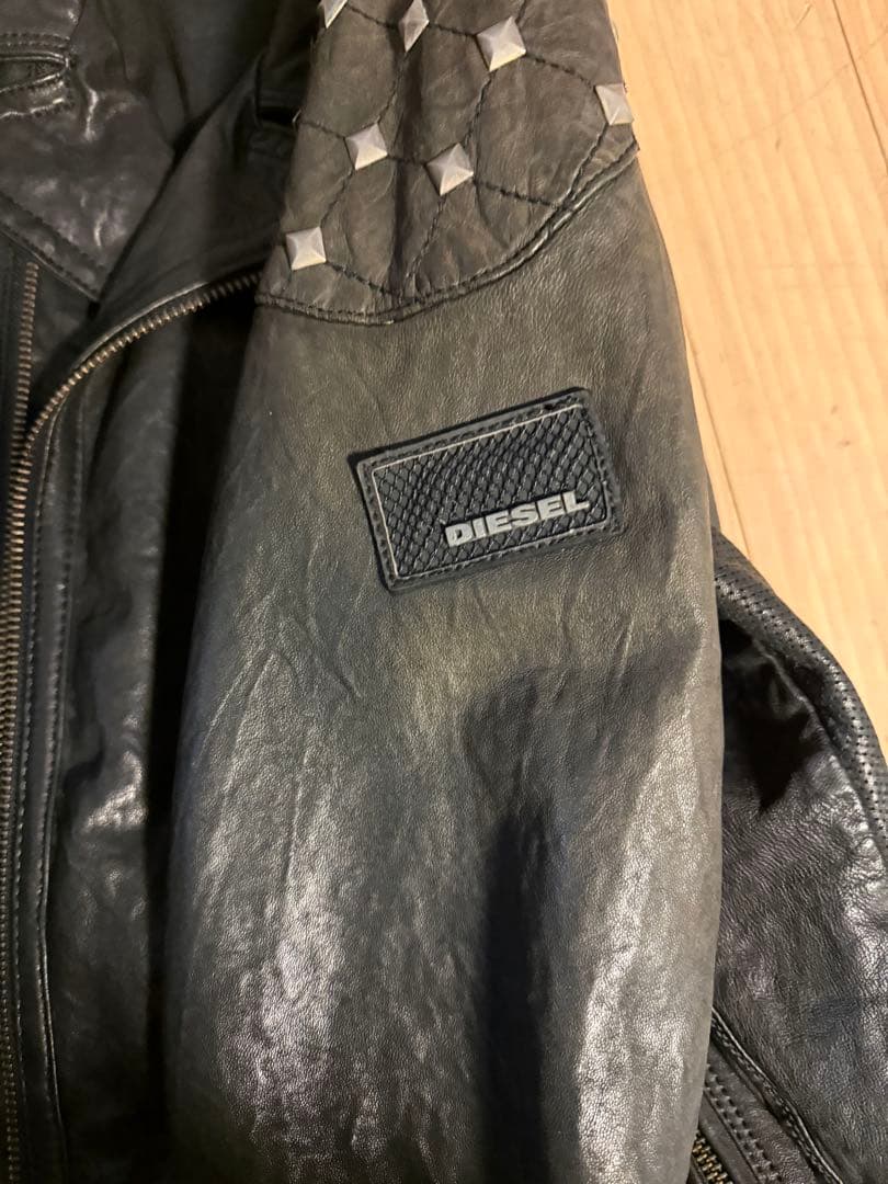 DIESEL スタッズ付きレザーダブルライダースジャケット