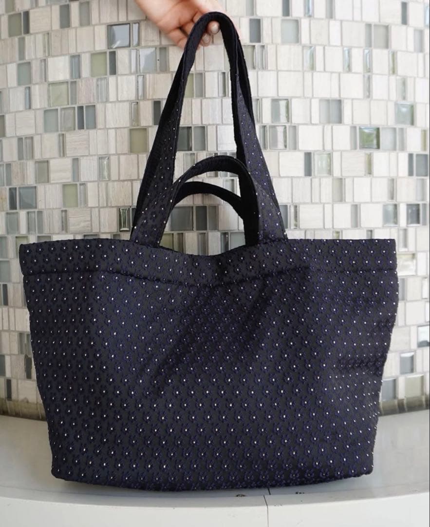 【美品】HYEON flower ジャガード bag NAVY