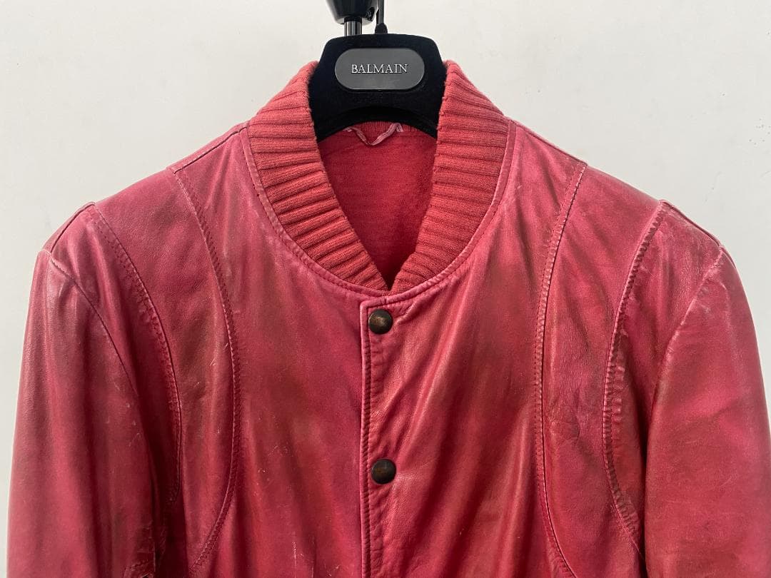 BALMAIN テディ 赤レザージャケット44 11AW アーカイブ デカルナン