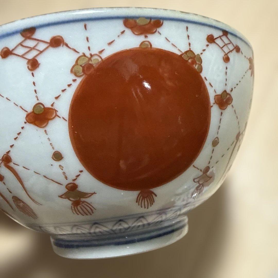 古伊万里 赤玉瓔珞紋 蓋茶碗 一客