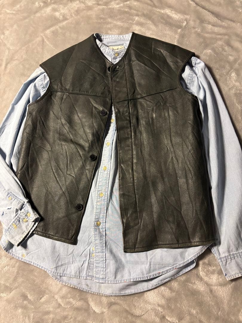 70s Euro leather VEST レザー ベスト ジャーキンベスト 風