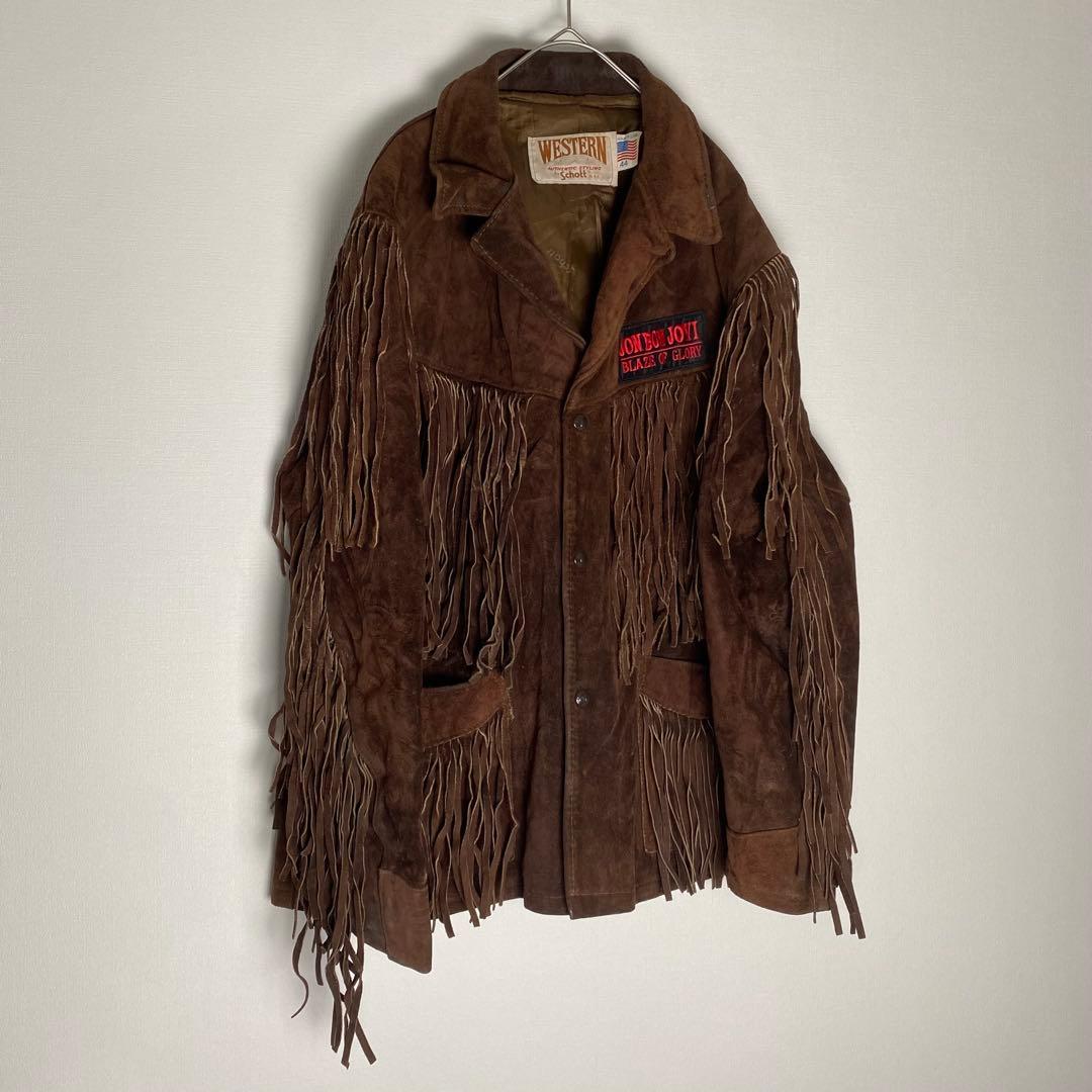 USA製 Schott × BON JOVI 本革 フリンジジャケット 希少44