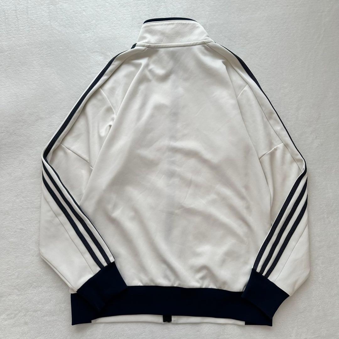 adidas トラックジャケット（ L）白×ネイビー系　ジャージ上　3本ライン