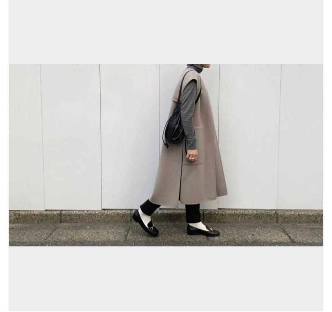 YONFA ヨンファ　ウール　ロングジレ　ノーカラー　グレージュ