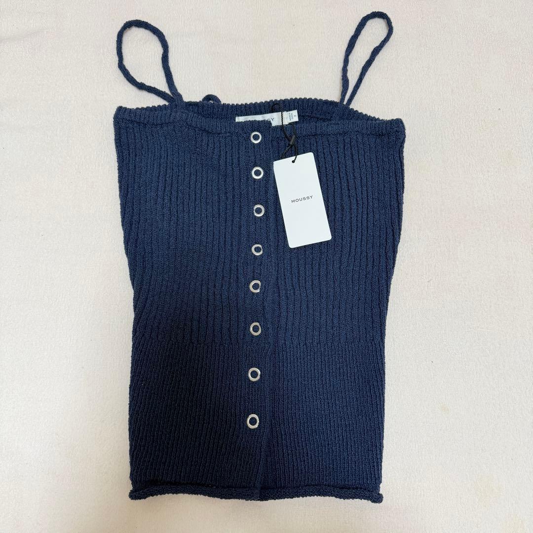新品タグ付き MOUSSY FRONT BUTTON ニットキャミ ネイビー