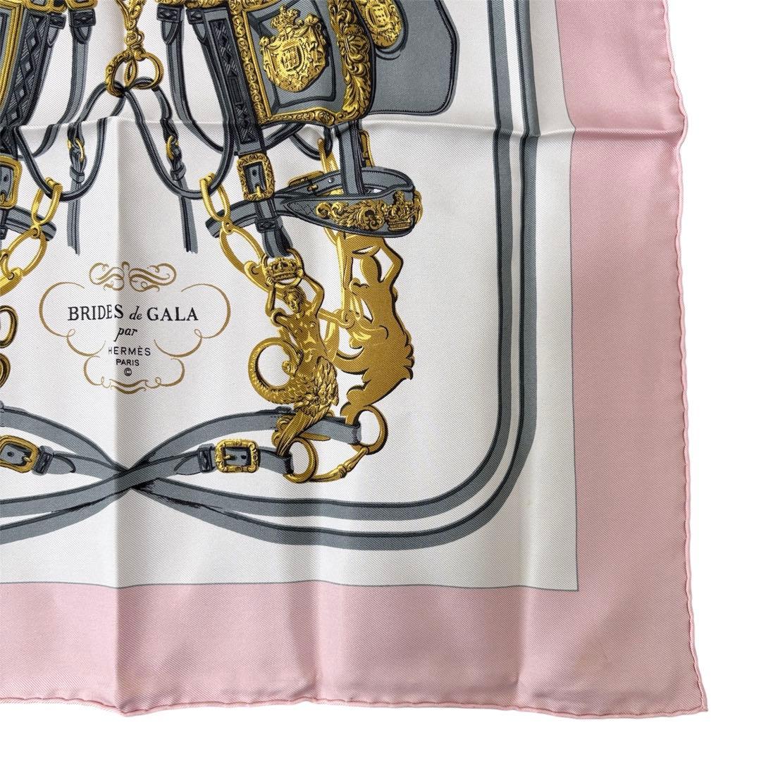 HERMES エルメス シルクスカーフ カレ90 ピンク ホワイト 箱付き