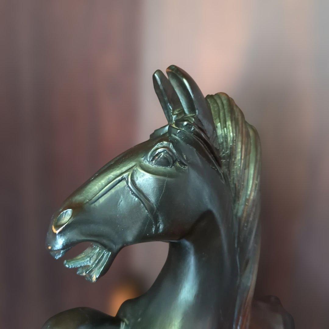 縞黒檀、天然木翔る馬の彫刻、縁起物、ビンテージ 高さ約40cm