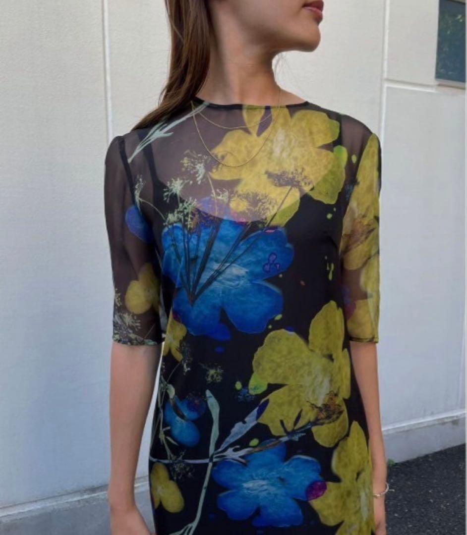 ワンピース Ameri SCAN FLOWER CHIFFON DRESS