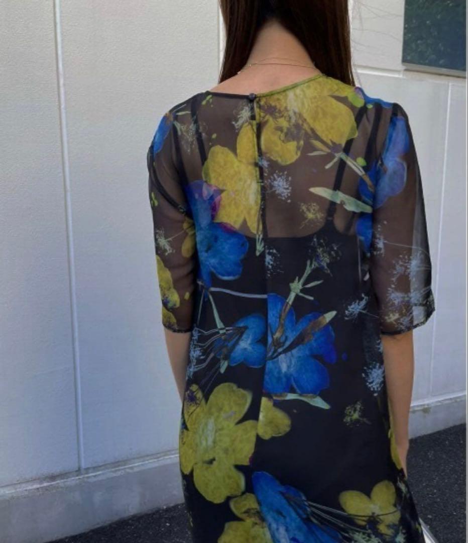 ワンピース Ameri SCAN FLOWER CHIFFON DRESS