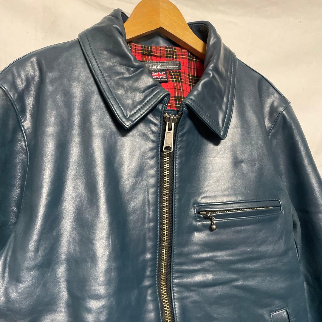 【Haruf】ターコイズ ホースハイドレザートラッカージャケット ライダース