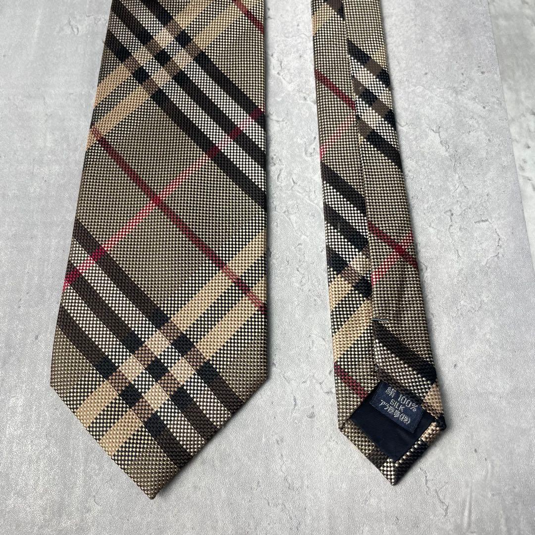 美品 BURBERRY LONDON ジャガード ノバチェック柄 ネクタイ 茶