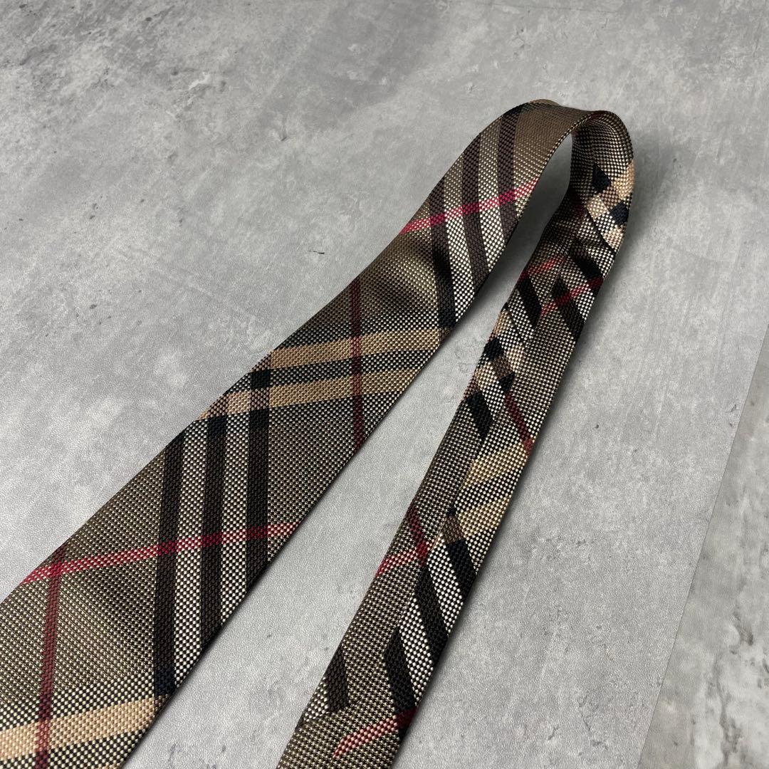 美品 BURBERRY LONDON ジャガード ノバチェック柄 ネクタイ 茶