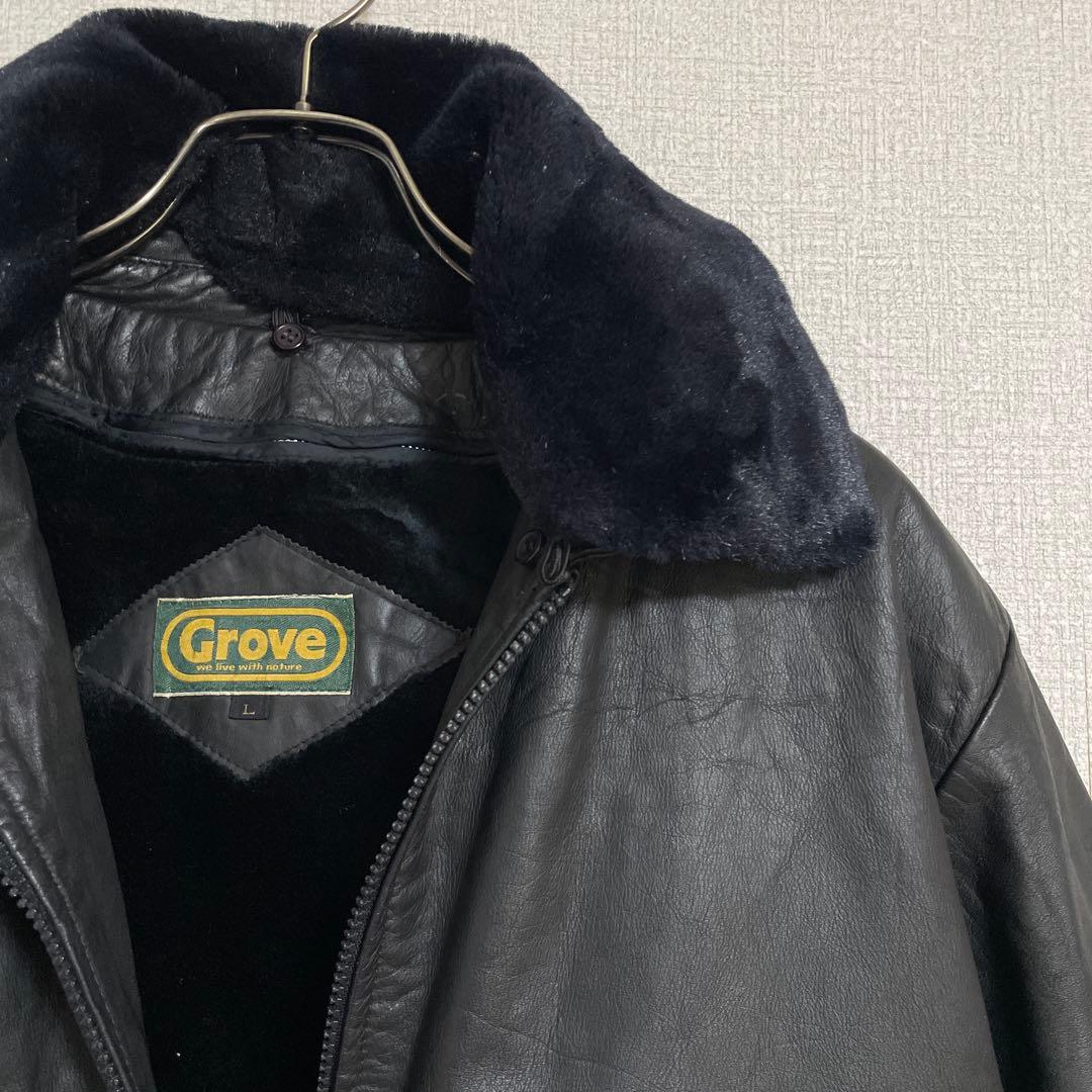 GROVE ヴィンテージ　レザージャケット　ジップアップ ボア付き　牛革　本革