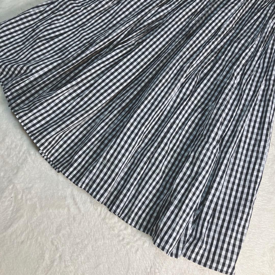 ビアズリー✨先染めチェックギャザーワンピース　定番人気　ロング丈　コットン　0