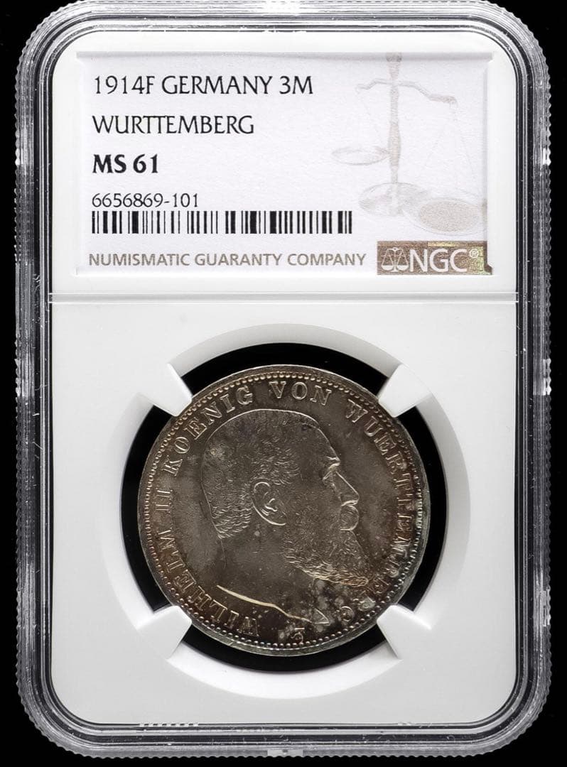 『NGC MS61』ドイツヴィルヘルム2世3マルク銀貨(1914年)F