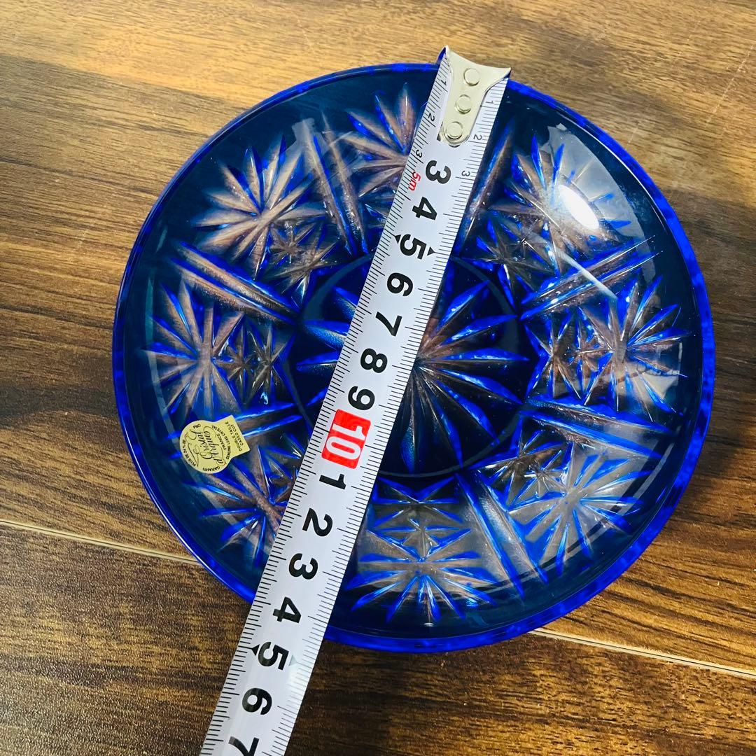 【新品】クリスタルダルク ミラー小皿 5枚セット ガラス 青 元箱付き 切子